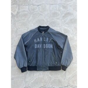 Vintage Harley Davidson Bomber Jacket Leather 100th Anniversary 2003 Black Gray
